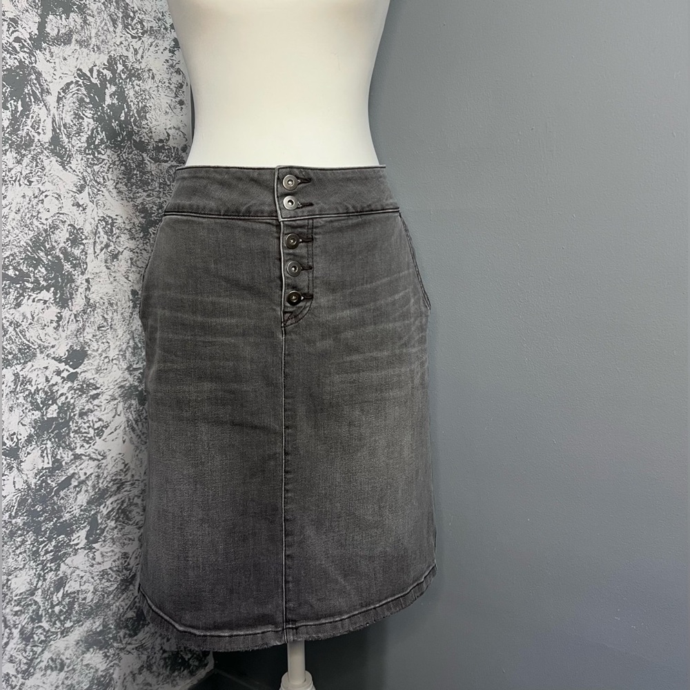 Prana denim dark wash midi skirt
